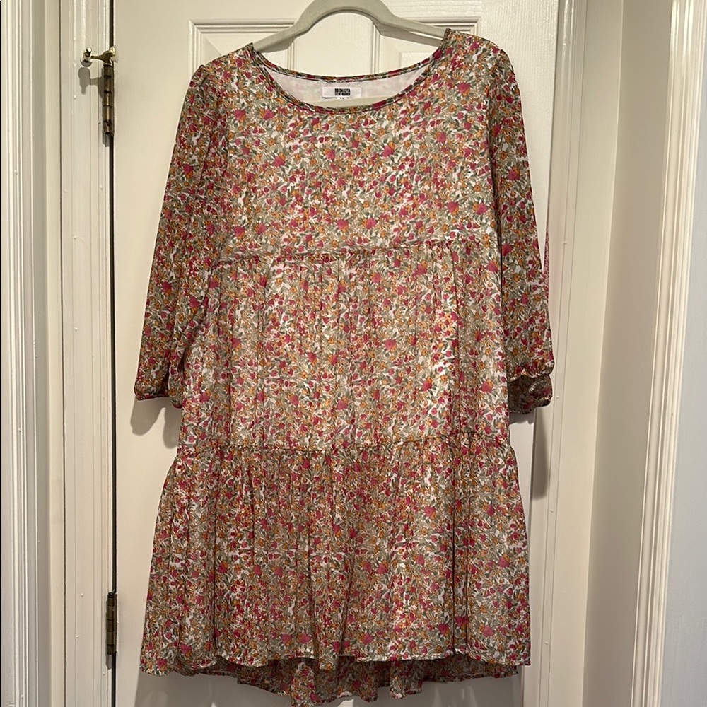 BB Dakota by Steve Madden Red and Cream Cuffed Sleeve Sundress